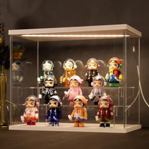Nynelly Vitrinas Acrílica para Colecciones con Luz, Vitrina Funko Pop Ensamblable, Caja de Exhibición de Acrílico Transparente, Vitrina Expositora para Coleccionables Figuras Juguetes,Blanco